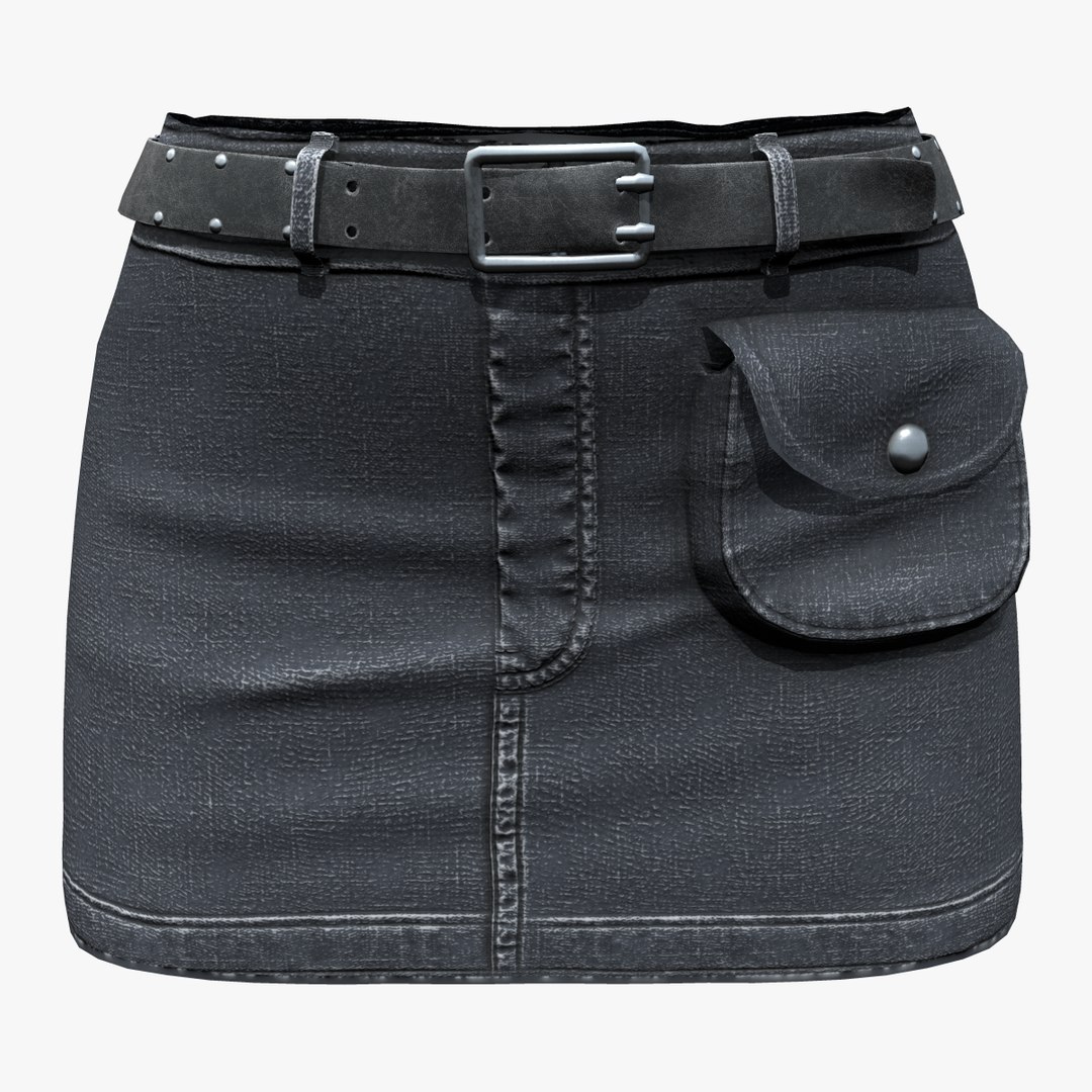 3D Belt Front Utility Pocket Mini Denim Skirt - TurboSquid 1888500