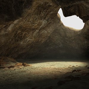 Cave Cavern With Two Holes And Rocks