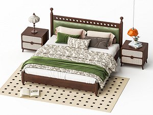 3D Modern Wooden Bed Bedroom Set