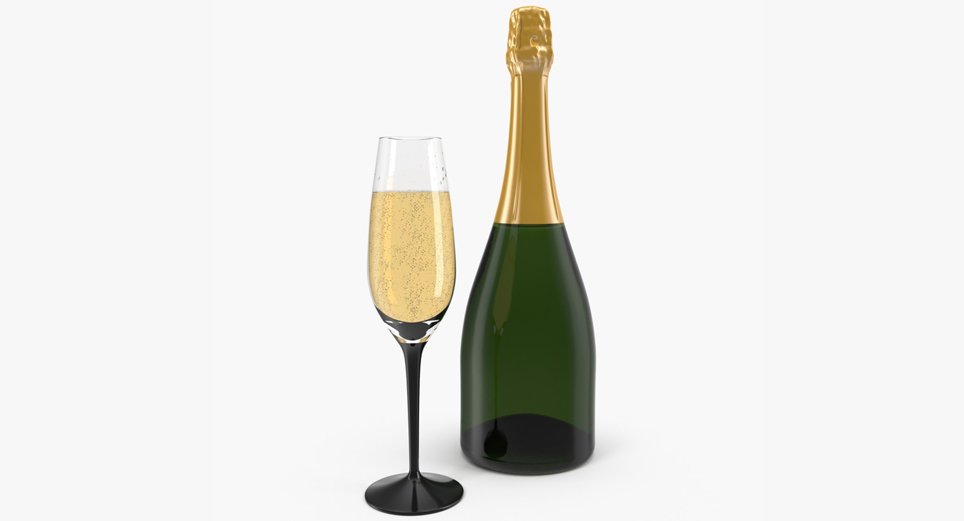 Closed Champagne Bottle With Glass 3D model preview