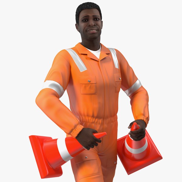 3D african american road worker model