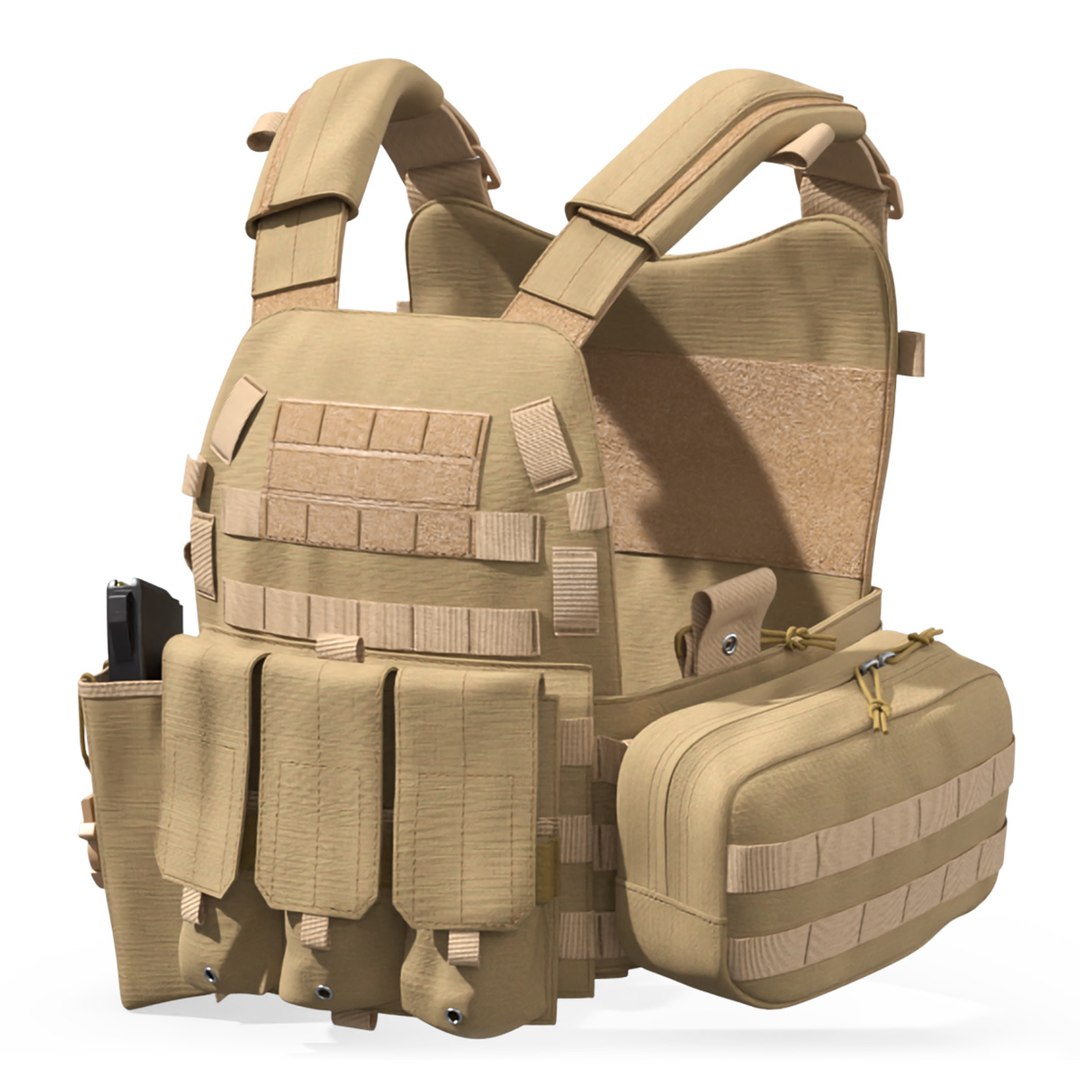 Coyote Brown Plate Carrier with Ammo Mag 3D model preview