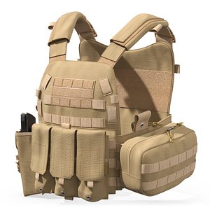 3D Coyote Brown Plate Carrier with Ammo Mag model