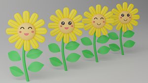 3D Cartoon Cute Sunflower Collection model