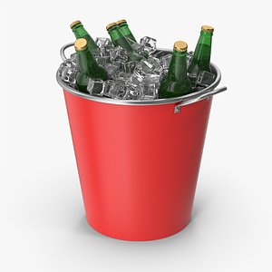 3D Cold Beer Bottles In A Red Bucket model