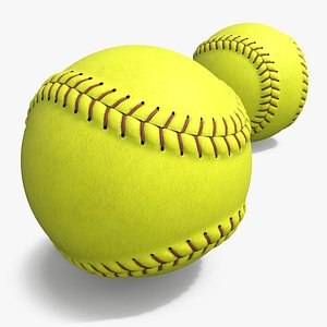 Yellow Softball Game Ball with Visible Seams 3D model