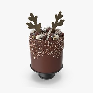 Christmas Cake with Reindeer Antlers Topper