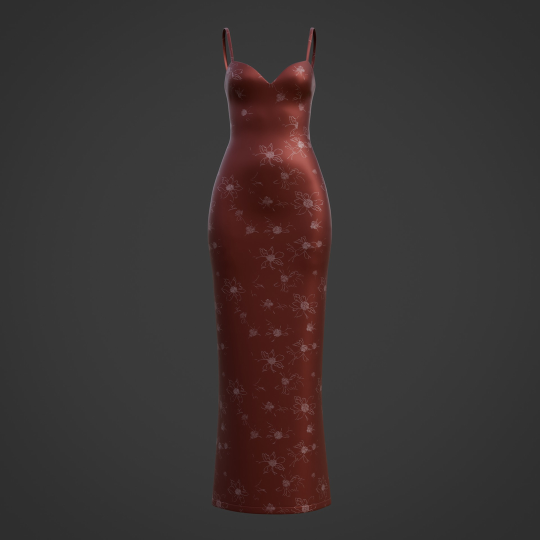 Silk Floral Prom Dress - Evening Party Gown 3D - TurboSquid 2228553