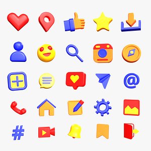 25 3D Social Media Element Icon 3D model