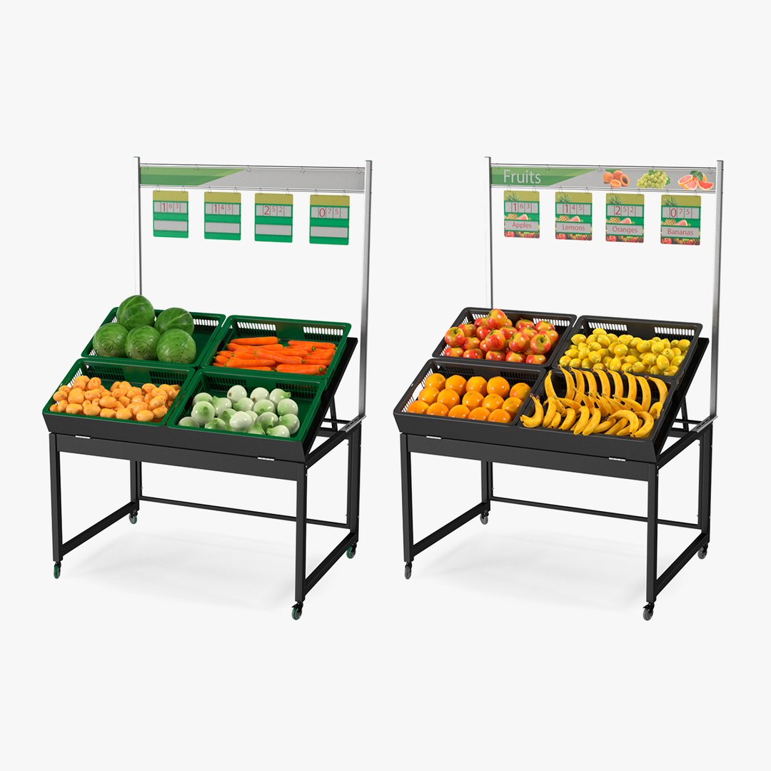 Shop Display with Fruit and Vegetables Collection 3D model preview