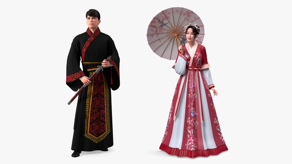 modelo 3d Colecci n de hombre y mujer chinos de estilo tradicional