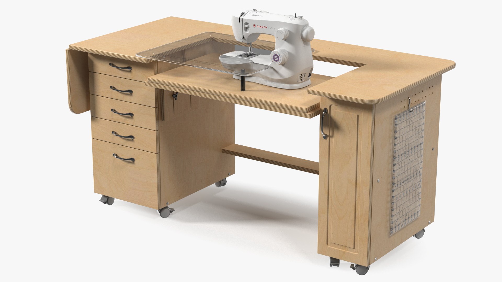 Sewing Machine Singer with Horn Table Cabinet Rigged 3D model preview
