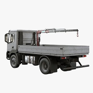 3D model Realistic Flatbed Truck with Loader Crane Aged and Rusted