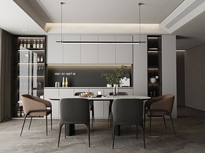 Modern Kitchen and Dining Area Interior Scene