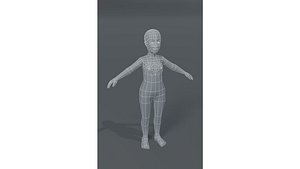 Girl Kid Body Base Mesh 3D Model 1000 Polygons