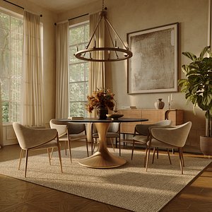 Modern Round Marble Top Dining Table Dining Room Interior 3D Scene 3D model
