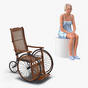 3D Elderly Woman with Wheelchair Collection