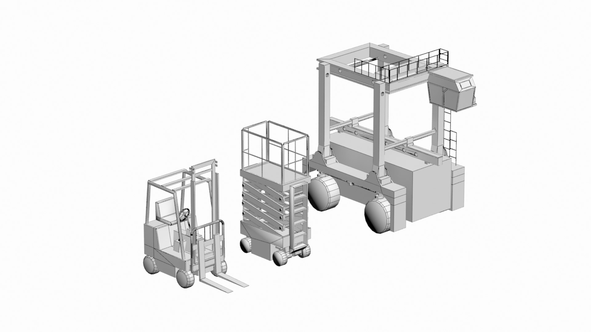 Scissor lift forklift straddle carrier collection 3D model TurboSquid