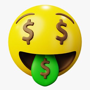 3D Money Eyes Tongue Face Emoticon Emoji or Smiley