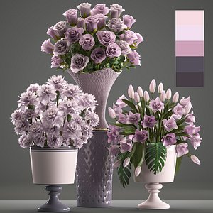 3D bouquet flowers vase model