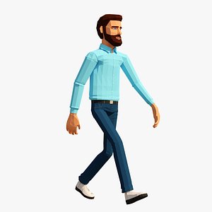 3D Low poly bearded man model