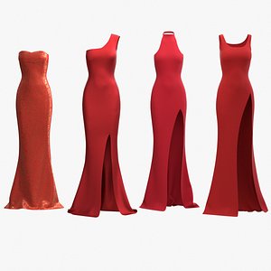 Red Gown Collection 3D Model Pack Elegant Dresses Formal Wear Fashion Apparel