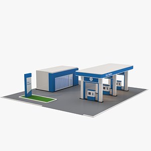 Cartoon Gas Station Low Poly 3D Modeling
