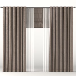Dense dark brown curtains with brown tulle and roman curtains.