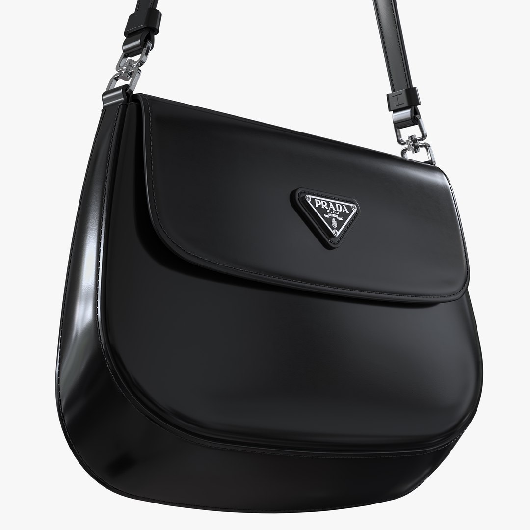 Prada Cleo brushed leather shoulder bag with flap Black 3D model