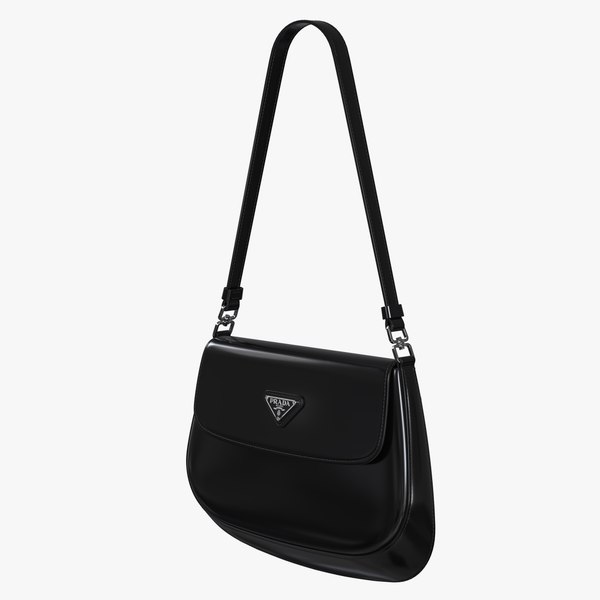 Prada Cleo brushed leather shoulder bag with flap Black 3D model ...