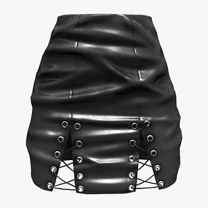 Black Cross Lace Up Bodycon High Waist Mini Leather Skirt model