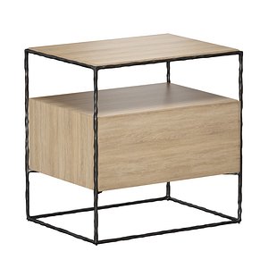 3D Dahlia Large Hand-Forged Steel and Oak Wood Nightstand with Storage Crate and Barrel