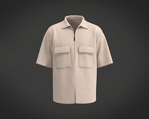 3D Mens T-shirt with a quarter zip with huge flap chest pocket model