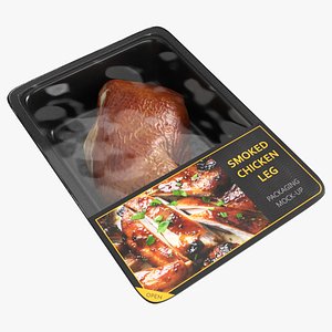 3D Smoked chicken leg in packaging