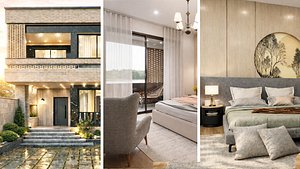 Modern Villa with Full Interior  Exterior  High-Poly Archviz Model FBX  3dsMax 3D model