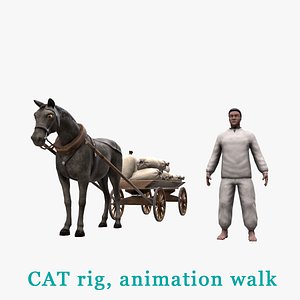 Horse, peasant, cart, bags