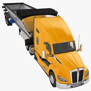 Kenworth T680 Semi Truck 2024 Live Bottom Trailer 03