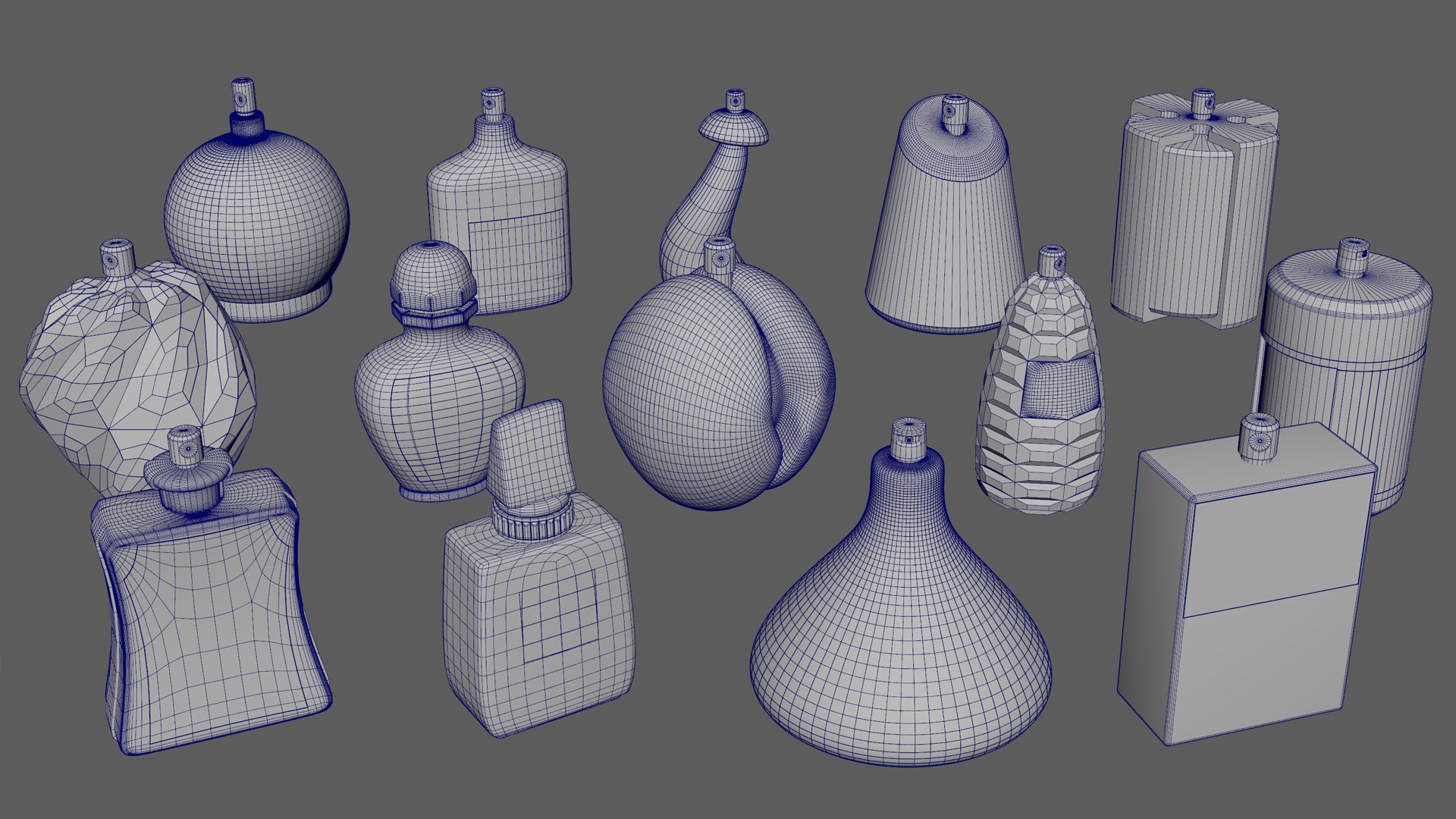 Perfume bottle collection 3D model https://p.turbosquid.com/ts-thumb/b4/li1B2V/On/bottles2023wireframe1/jpg/1690474662/1920x1080/fit_q87/027487712c92350039706e4900c6c4c0eef7bd48/bottles2023wireframe1.jpg