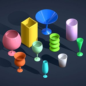 10 Drink Glasses Pack - 3D Low Poly Models Set 3D model
