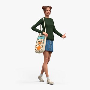 European Woman Street Style Rigged for Cinema 4D