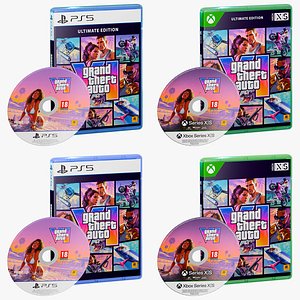 GTA VI PS5 and Xbox Series X Edition Cases and Discs Collection 3D Model Bundle Game Ready 4K PBR