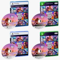 GTA VI PS5 and Xbox Series X Edition Cases and Discs Collection 3D Model Bundle Game Ready 4K PBR