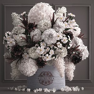 3D bouquet white flowers gift box