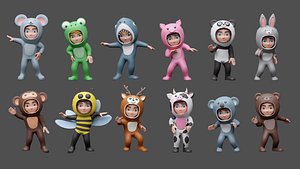 3D Cartoon kids in animal costumes