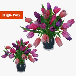 3D bouquet of tulips 3d model for unity Low-poly 3D model model