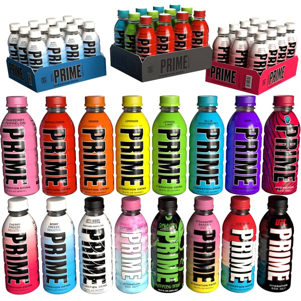 modelo 3d Colección de 16 botellas de bebidas energéticas Prime ...