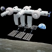 Orbital Reef Space Station with Boeing Starliner Docking Left