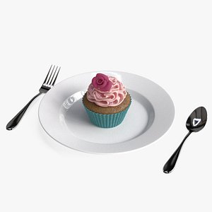 Cupcake on Plate 3D model