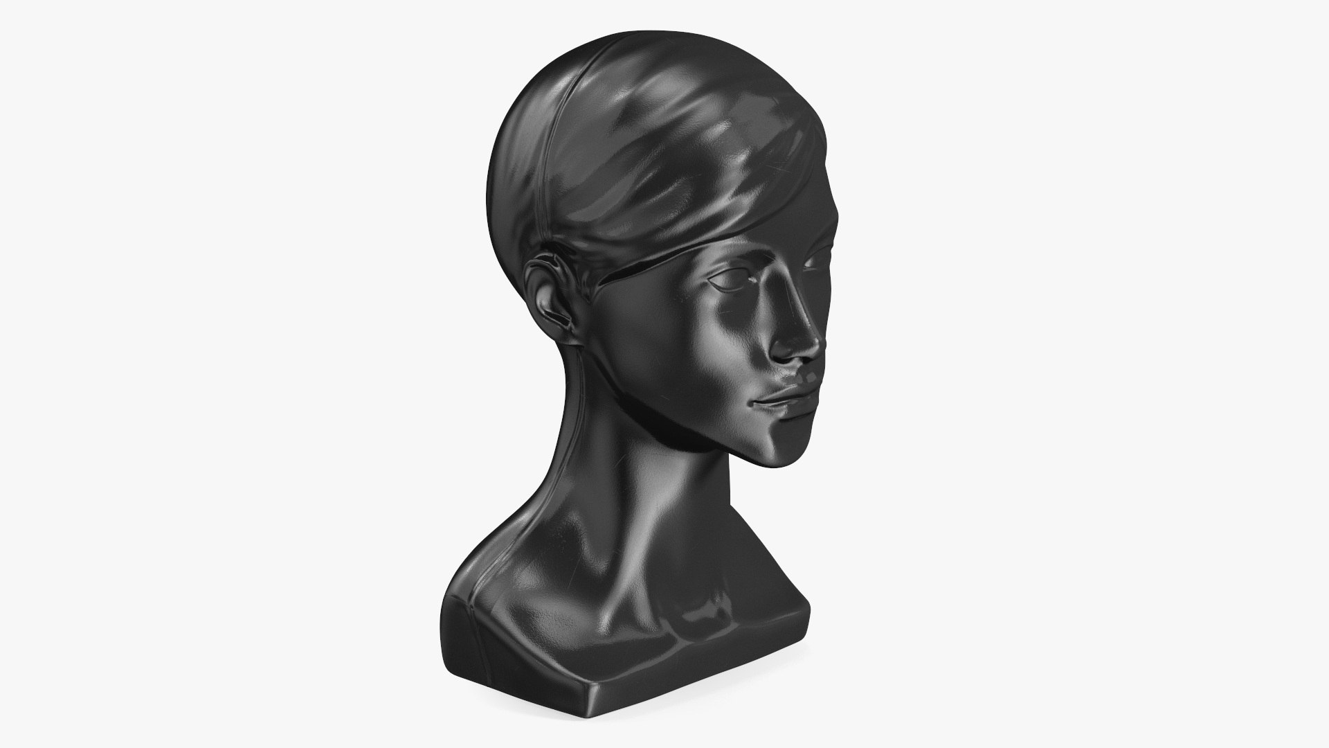 Woman Mannequin Head with Hair Black 3D model preview