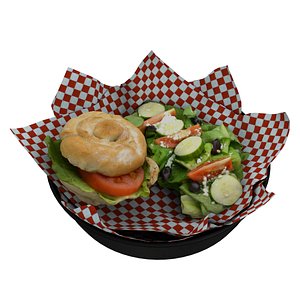 3D burger greek salad